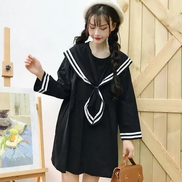 Японский в стиле Mori Girl женские милое платьице с матросским воротником цвет: