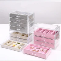 four layer earrings necklace jewelry box acrylic transparent handmade jewelry box flannel drawer bedroom desktop storage box