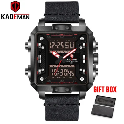black red KADEMAN часы мужские спортивные цифровые часы лучший бренд Модные кожаные креативные Кварцевые водонепроницаемые мужские наручные часы Relogio Masculino - Цвет: black red