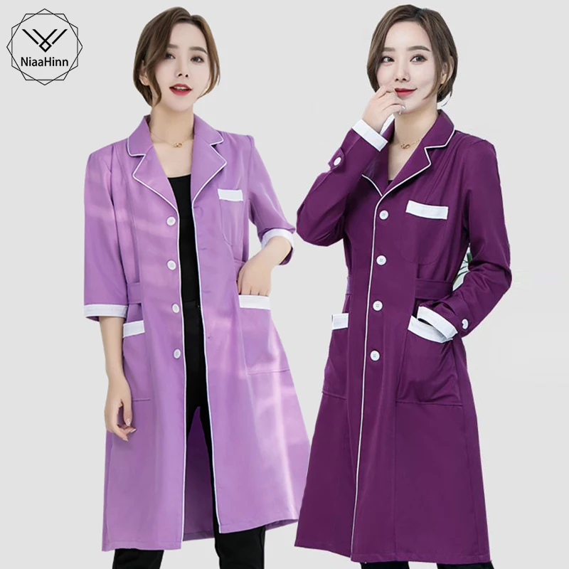 

High quality Spa Uniforms Tattooist Work clothing Lab Coat Summer Purple Long Sleeve Beauty Salon Work Wear Scrubs Uniform New