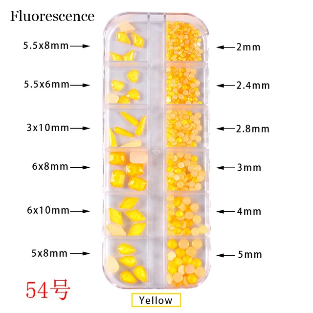 54 Yellow Модный кристалл AB/радужный дизайн ногтей смешанной формы необычной формы d в коробке красочные стеклянные камни для 3D украшения ногтей - Цвет: 54 Yellow