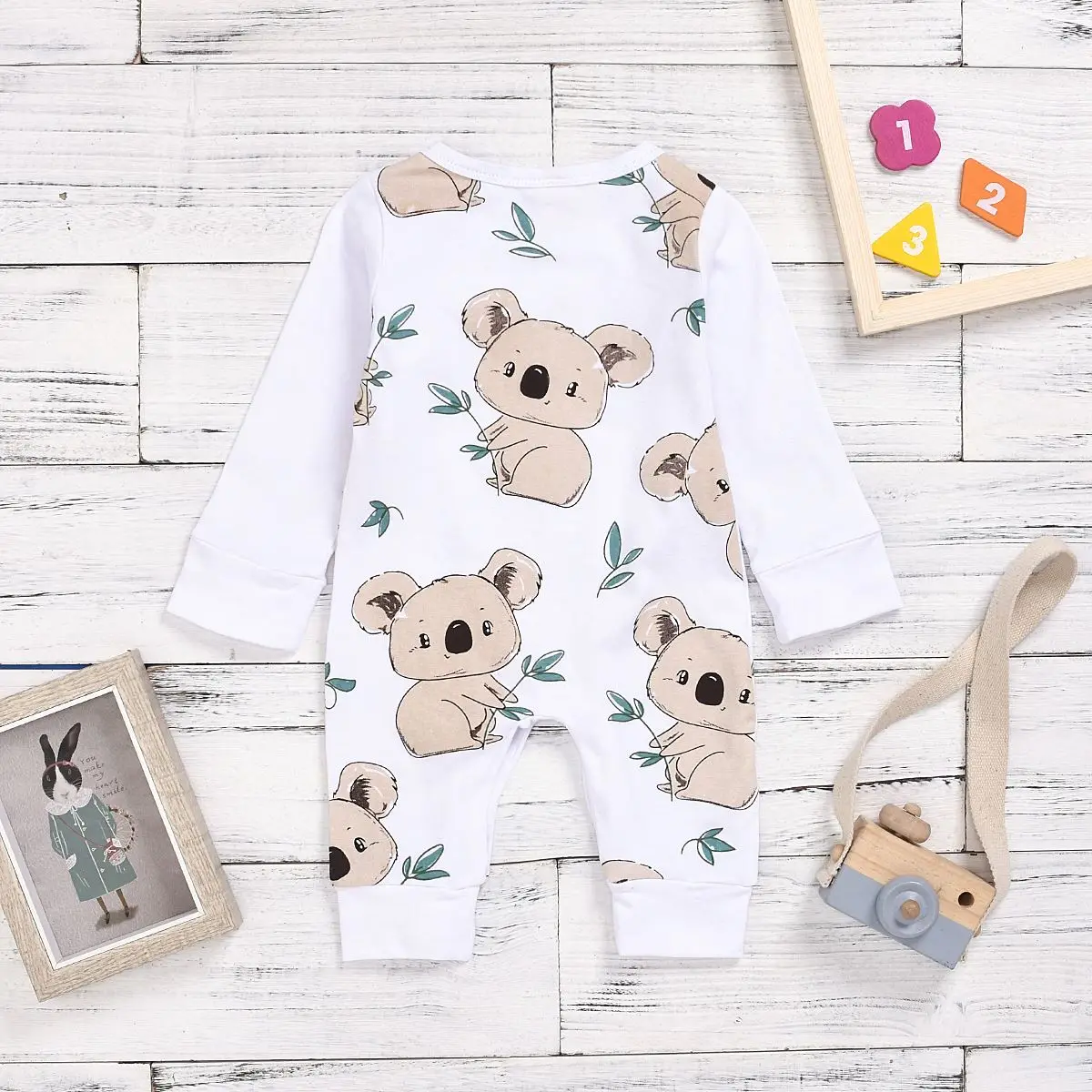 Puseky Newborn 100% Cotton Romper Infant Toddler Cute Koala printing Summer Long Sleeve Kids Jumpsuit Baby Boy Girl Clothes | Мать и