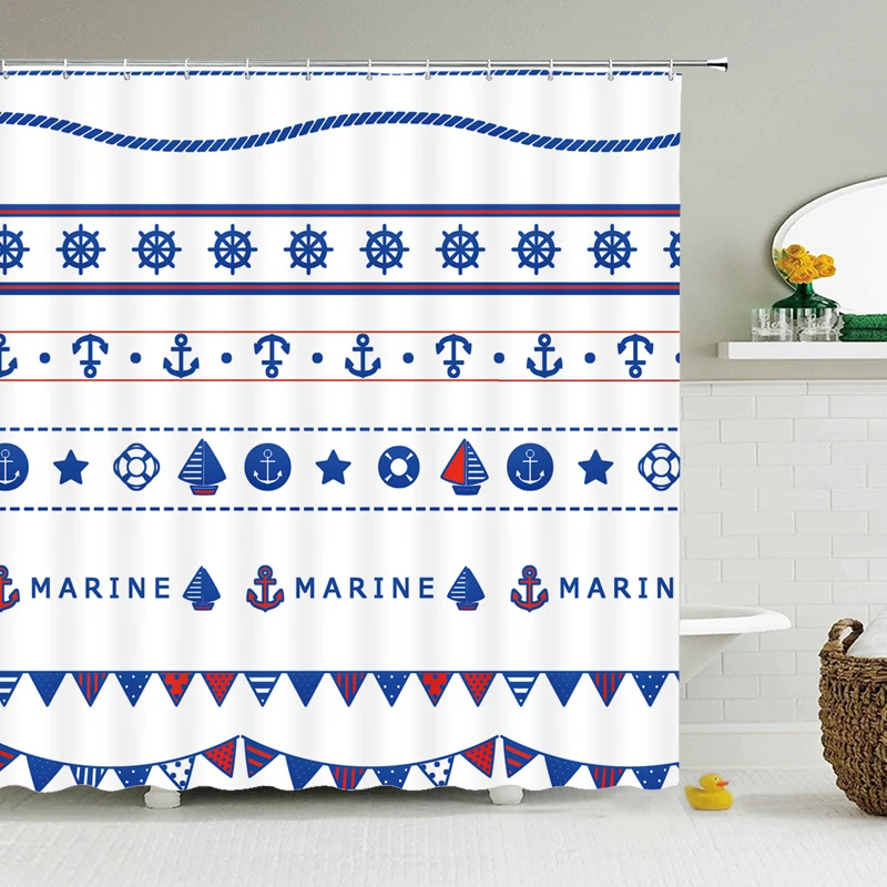 

Kids Cartoon Shower Curtain Home Decor Blue fish Boy Bathroom waterproof Polyester Fabric Bath Curtain with Hook