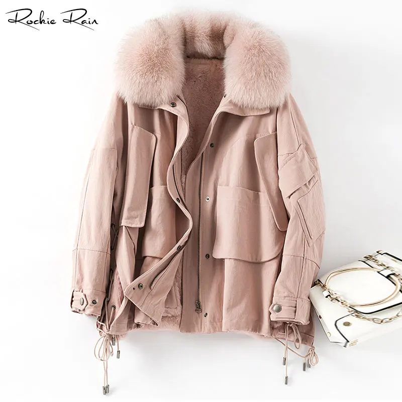 2019 Новая женская Настоящая меховая парка пальто со съемным кроличьим мехом