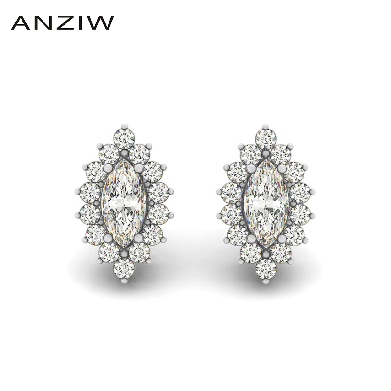 

ANZIW 925 стерлингового серебра женские серьги Пуссеты Серьги 0,1 карат Halo маркиз Обрезной годовщина свадьбы принцесса серебряные серьги-гвозди...
