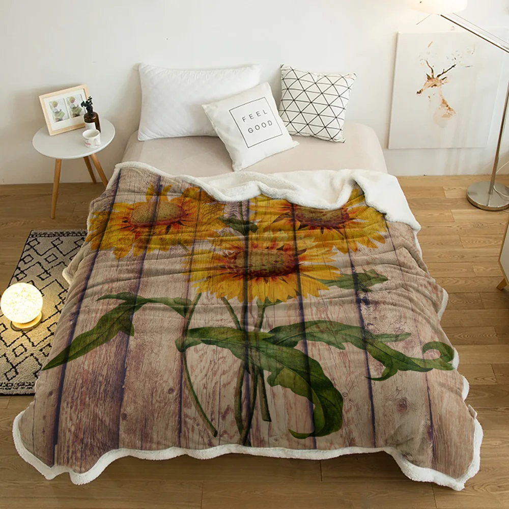 Зимнее кашемировое шерстяное одеяло Подсолнух Деревенское покрывало фланелевое