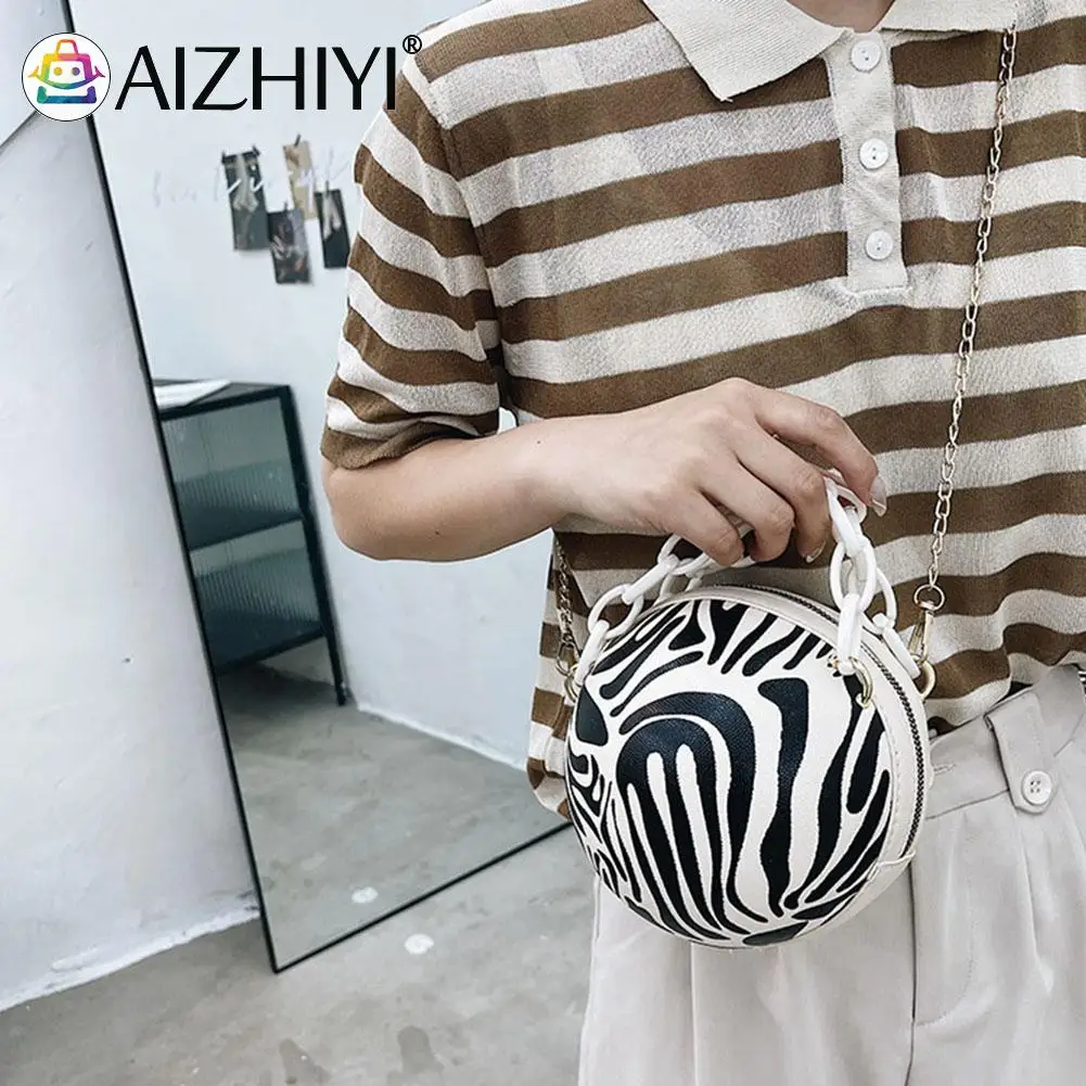 

Fashion Animal Pattern Printing PU Leather Spherical Shape Crossbody Shoulder Messenger Bag Casual Ladies Chain Mini Handbags