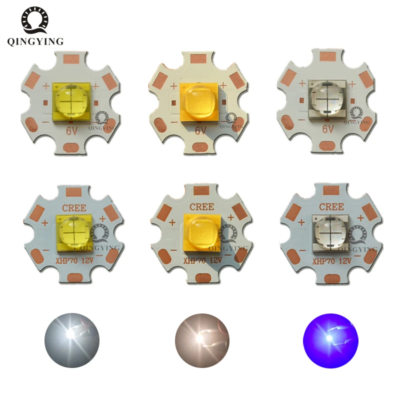 

XLamp XHP70 6V 12V LED Cold White 6500K Warm White 3000K Blue 460nm With 20mm DTP Copper PCB For Flashlight Torch Light Source