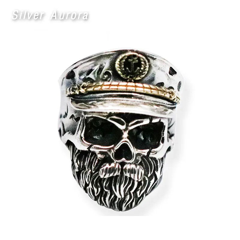 Твердые кольца из стерлингового серебра 925 пробы с черепом и бородой для мужчин