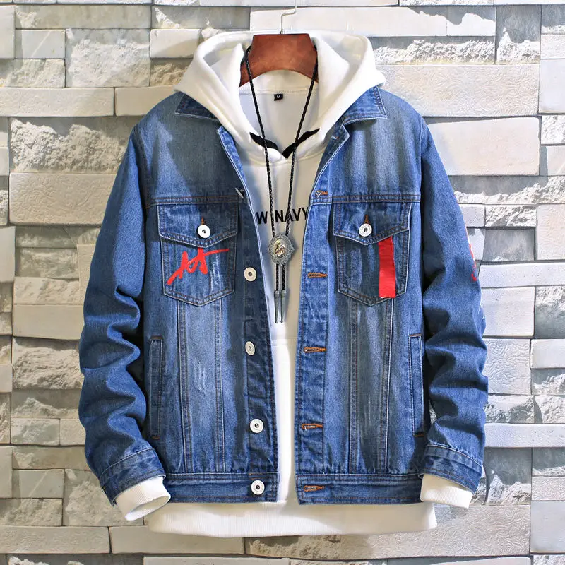 Мужские светло голубые джинсовые куртки рваные джинсы Уличная Повседневная