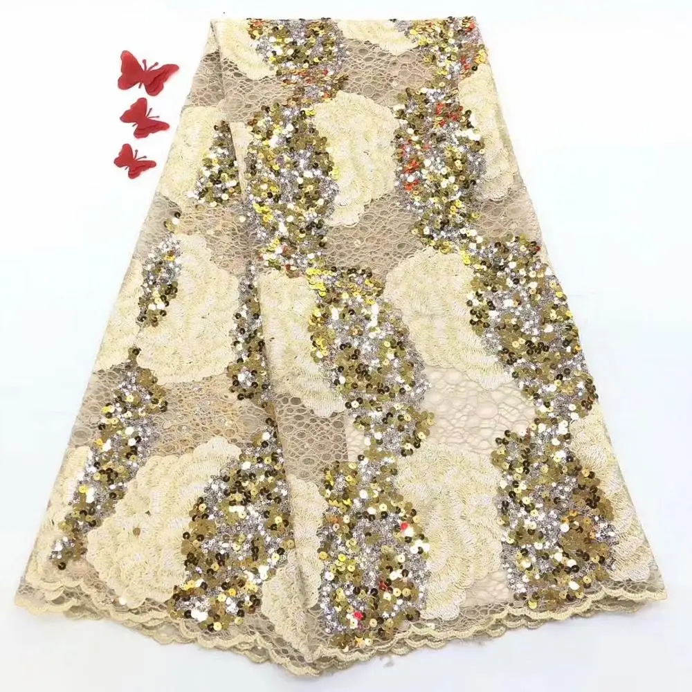 Beautiful Design Sequined Embroidered Lace Fabric For Women Party Dress/ African gold Sequins Guipure Net Material FD-1011 | Дом и сад