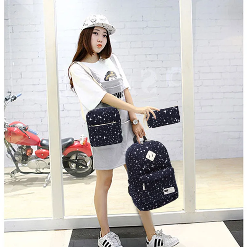 Комплект из трех предметов Студенческая сумка брезентовый Рюкзак для девочек