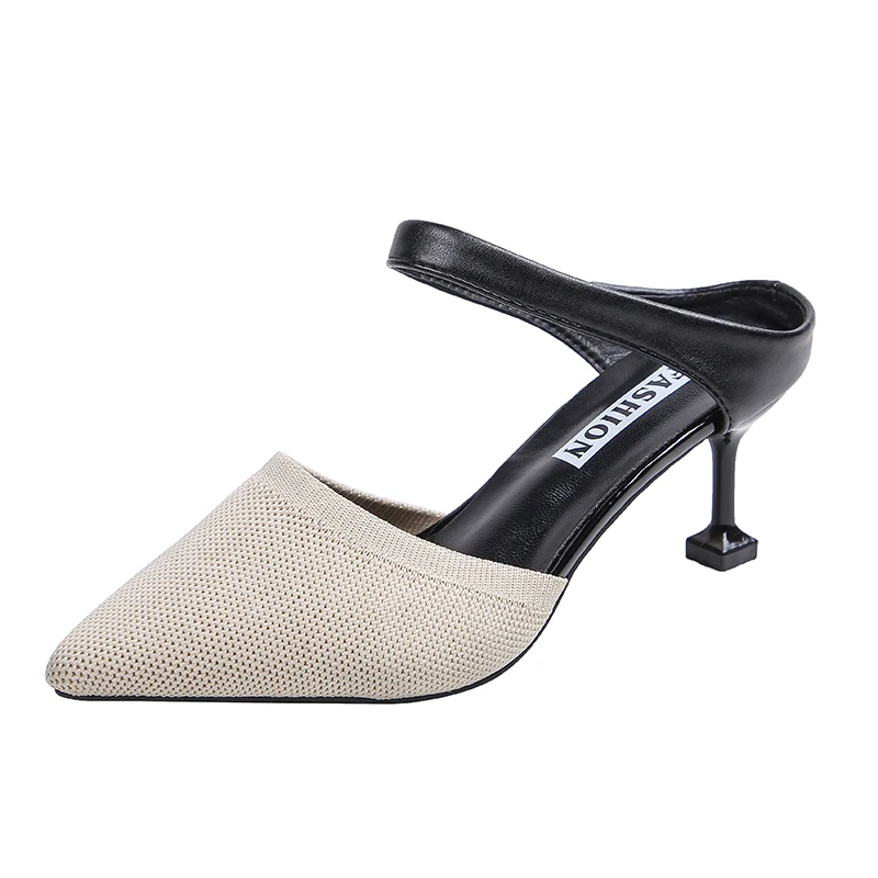 

2021 New Fashion Slippers for Women Elastic Mesh High Heels Mixed Colors Party Shoes Shallow Slides Summer Shoes Large Size