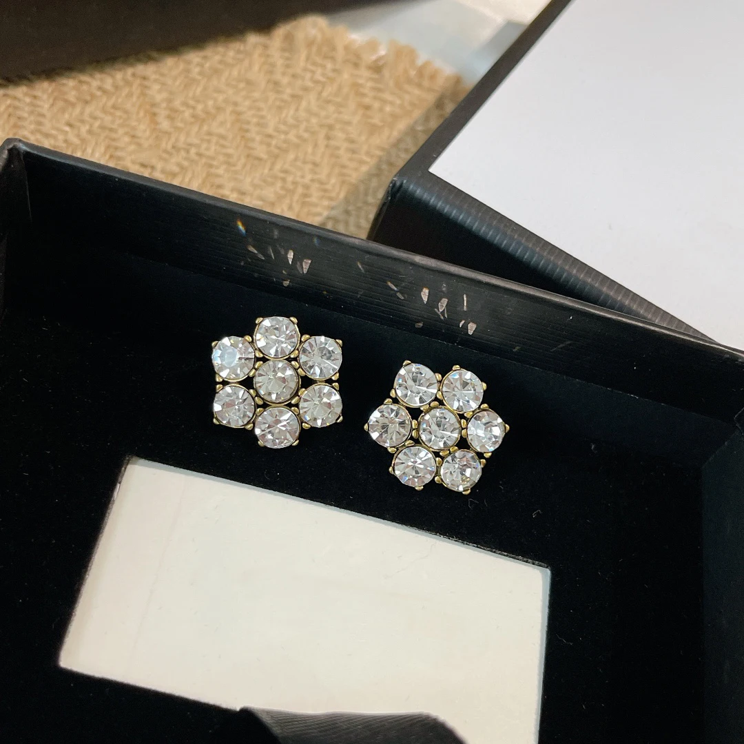 

Classic Letter Sign Crystal Brass Earrings For Women Famous Brand Designer Luxury Jewelry Trends Goth