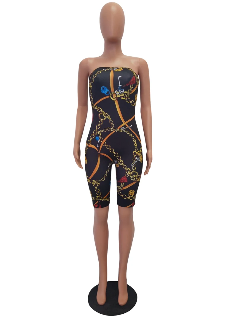 Женский комбинезон с золотой цепью PinePear без бретелек открытой спиной и принтом