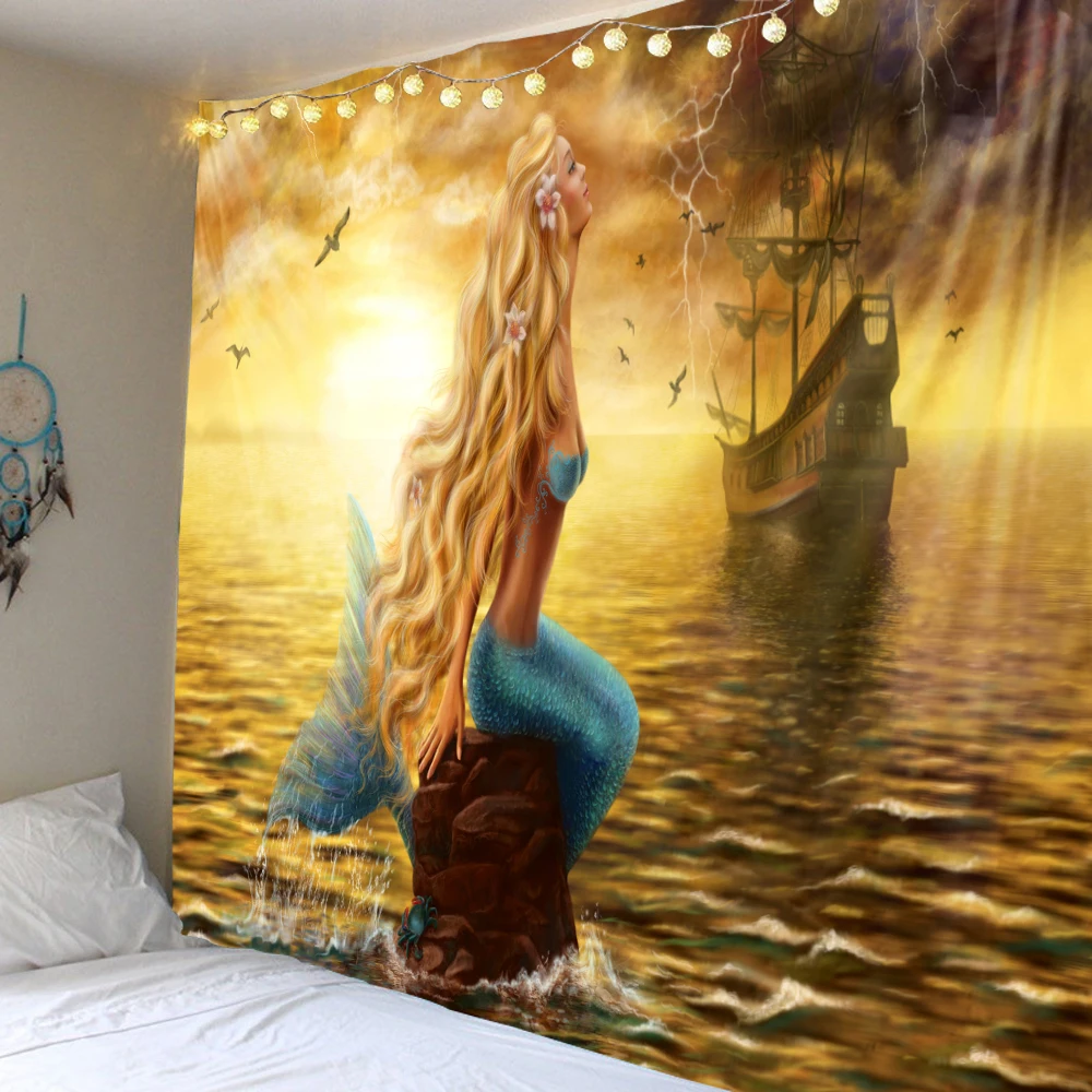 Мультфильм картина маслом русалка гобелен сцена украшение фон настенное висит