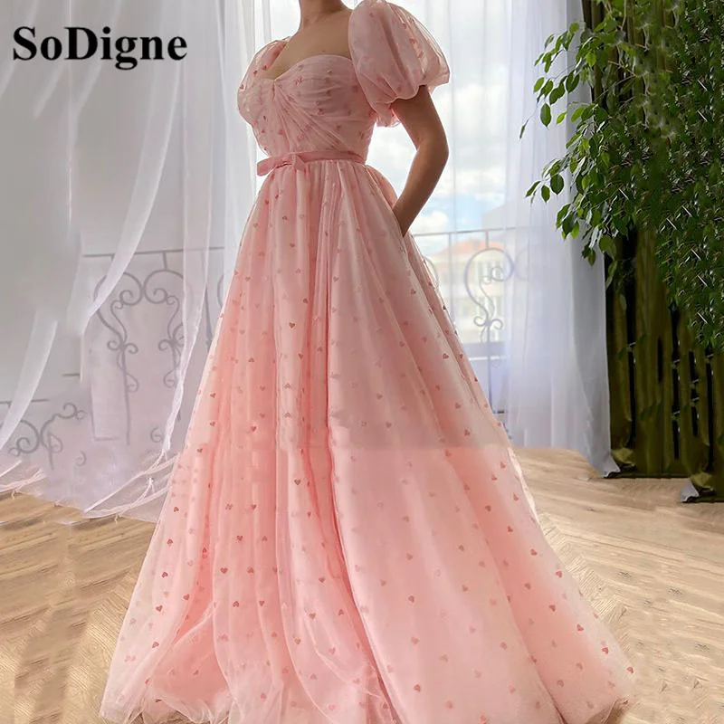 

Розовое ТРАПЕЦИЕВИДНОЕ ПЛАТЬЕ в горошек, для выпускного вечера, с круглым вырезом, коротким рукавом, из тюля, со складками, с бантом