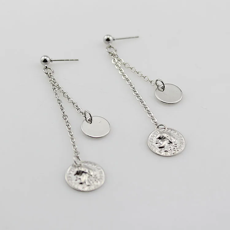 EM123 Korean Version Fashion Female Earrings Retro Coins Queen's Head Simple Temperament Round Drop Earring Jewelry Wholesale |