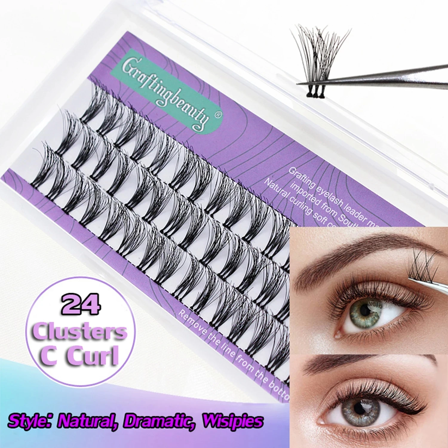 

24 Clusters Diy Grafting Individual Lash Volume Natural Lashes Kit Handmade C Curl Lashes Mink Eyelash Extension Eye Makeup Tool