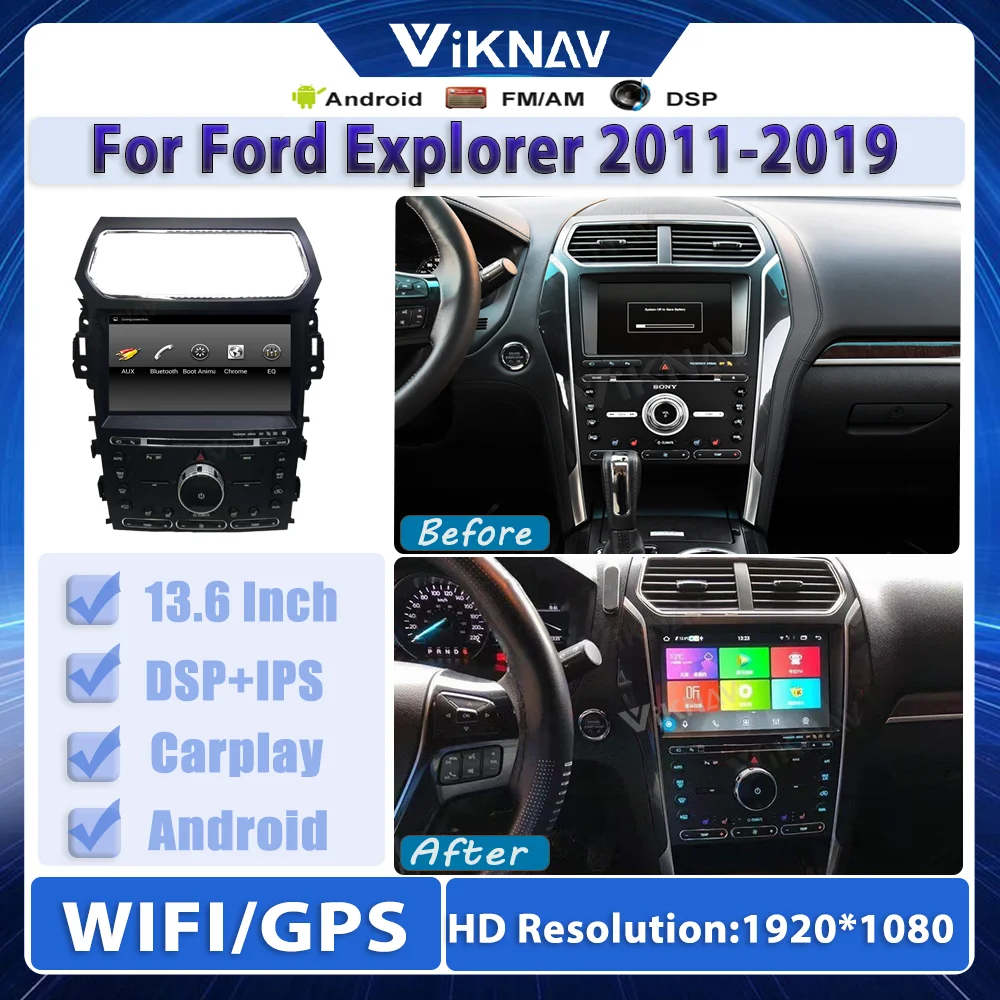 

Автомагнитола 2 din, 13,6 дюйма, Android, PX6, для Ford Explorer 2011-2019, мультимедийный DVD-плеер, GPS-навигация, магнитофон 2 din