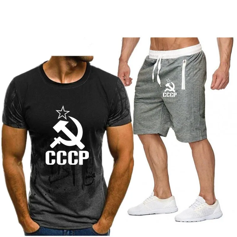 Комплект из футболки и шортов для мужчин модный костюм СССР двух предметов лето