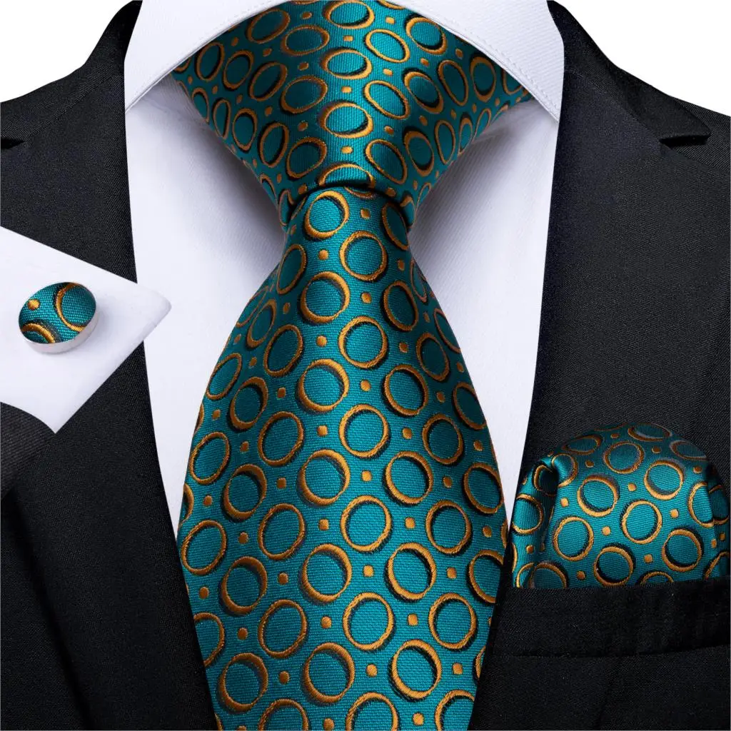 

6pcs Men Necktie Gold Blue Black Quality Wedding Tie For Men Hanky Cufflinks Silk Tie Set DiBanGu New designer Business Fashion