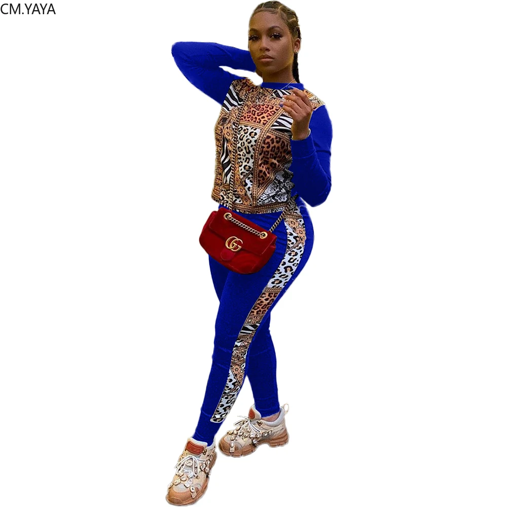 Осень зима женская с О образным вырезом леопардовым принтом длинным рукавом Топ