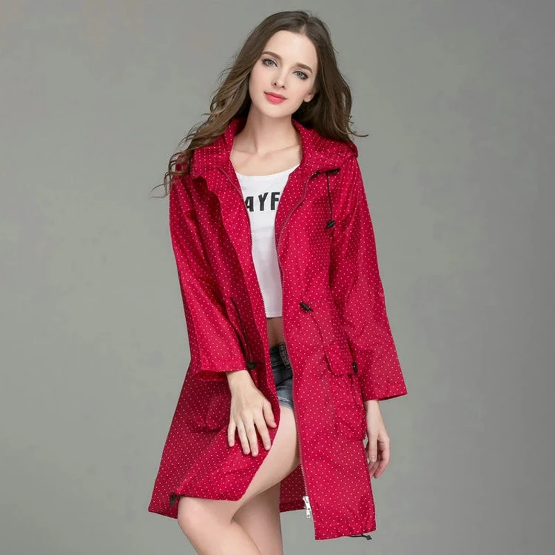 

3 Colors New Fashion Women Raincoat With Hood Foldable Cuffs Laydies Dress Style Rain Coat Waterproof Rainwear Jacket