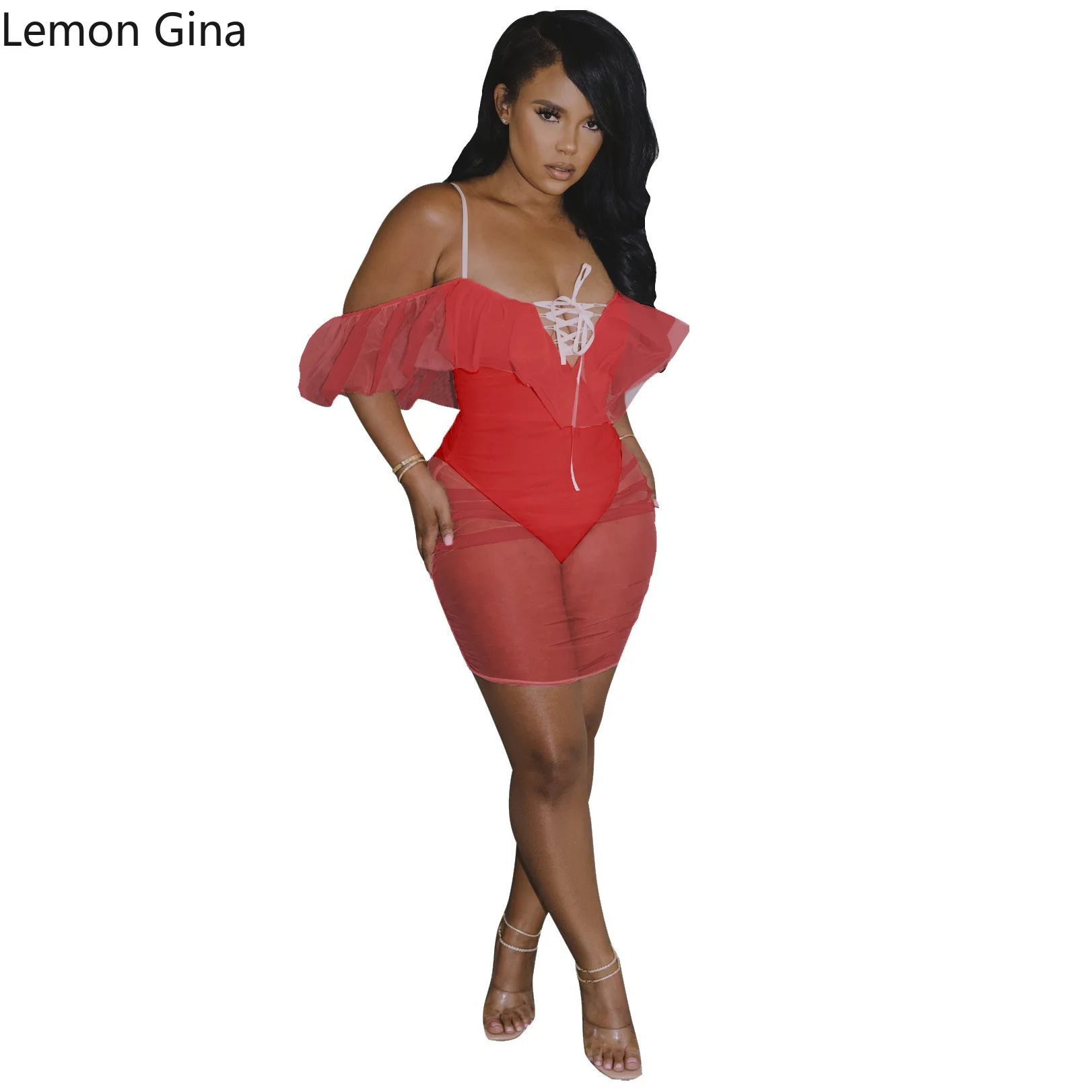 Комбинезон Lemon Gina купальник сетчатая прошивка без рукавов облегающий |