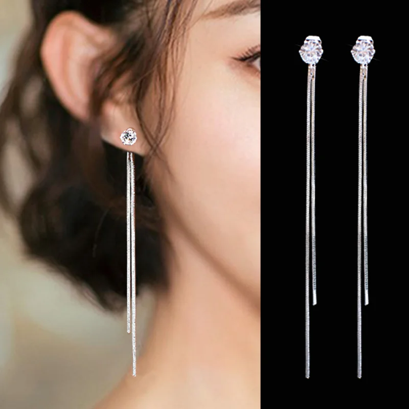 

2020 New Long Crystal Tassel Gold Color Dangle Earrings for Women Wedding Drop Earing Fashion Jewelry Gifts