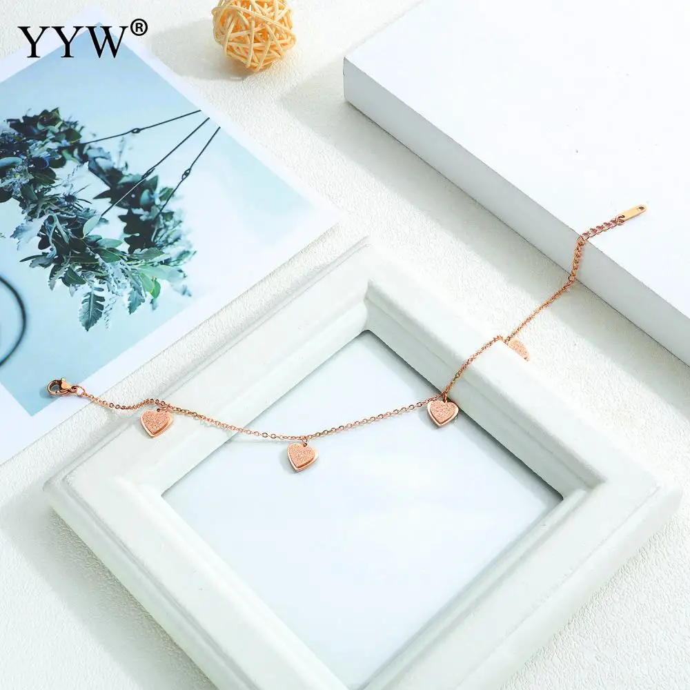 Браслеты на ногу женские из титановой стали анклеты цвета розового золота в