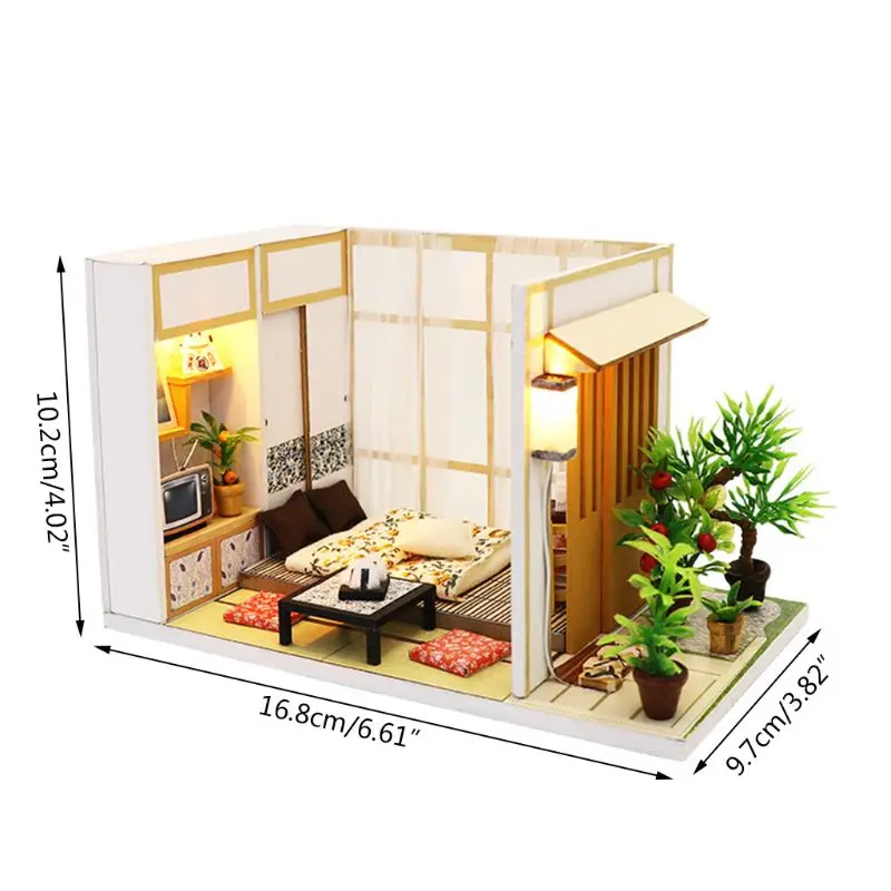 

DIY Miniature Japanese Tatami Dollhouse Wooden Furniture with LED Light for Gift