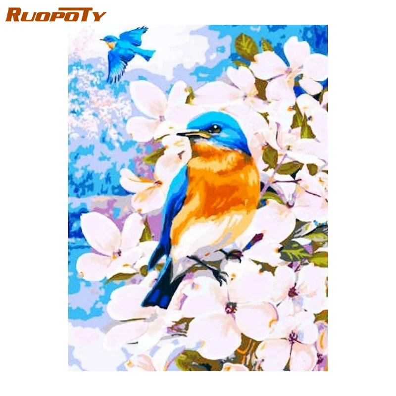 

RUOPOTY Oil Painting By Numbers Birds Animal Canvas Painting HandPainted Art Gift DIY Picture By Number Kits Home Decoration