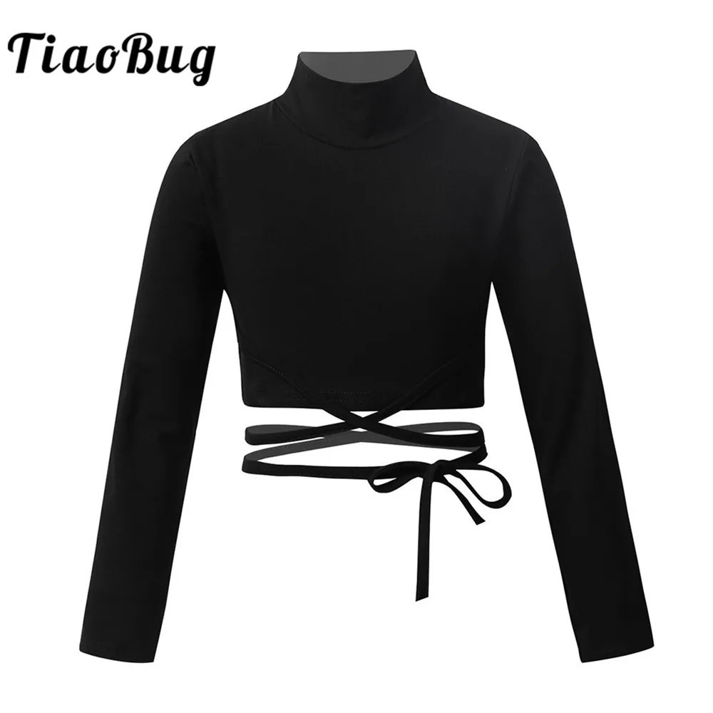 

TiaoBug Kids Black Dancewear Long Sleeves Strappy Crop Top Girls Ballet Gymnastics Stage Performance Hip Hop Jazz Dance Costume