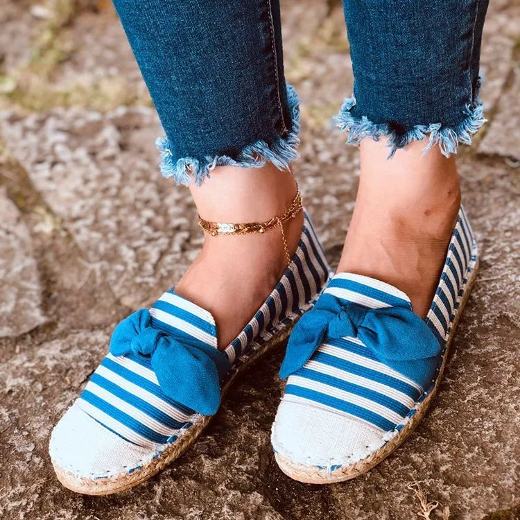 

New Bowknot Flat-bottomed Casual Fisherman Shoes, Twine One-step Shallow Mouth Women's Single Shoes Lazy Shoe Plus Size Loafers