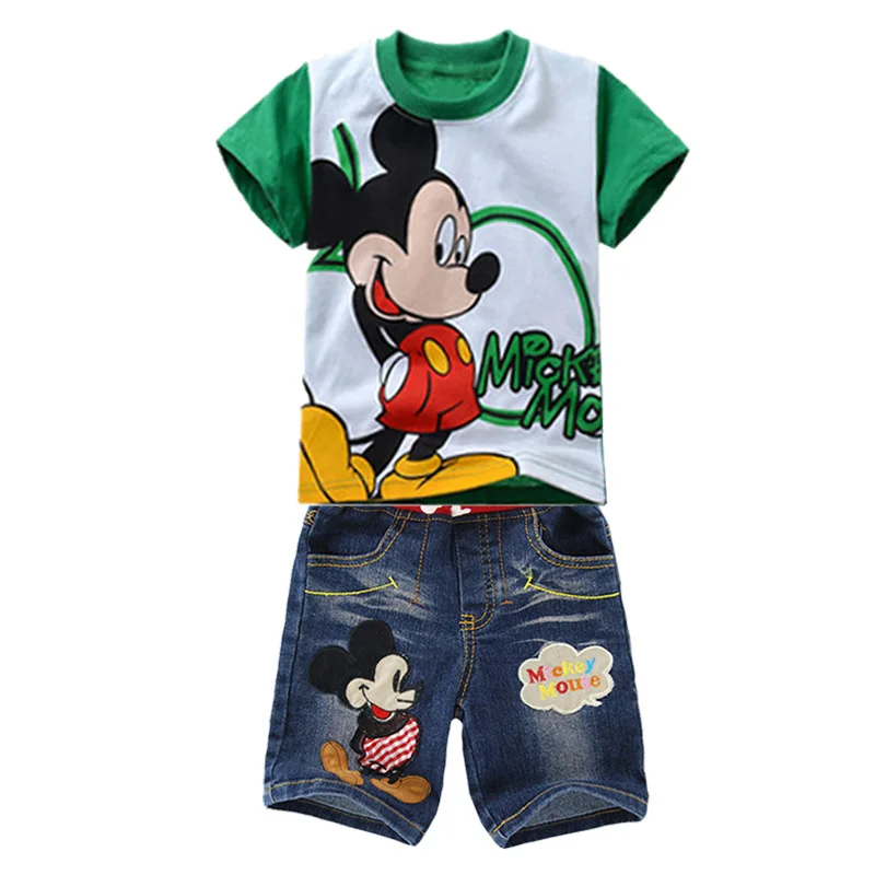 

New Summer Baby Boy Clothes Set Mickey Mouse Short Sleeve T-Shirt+ Jeans/Pants 2Pcs/Set Children Clothing Suits Cotton Girl Wear