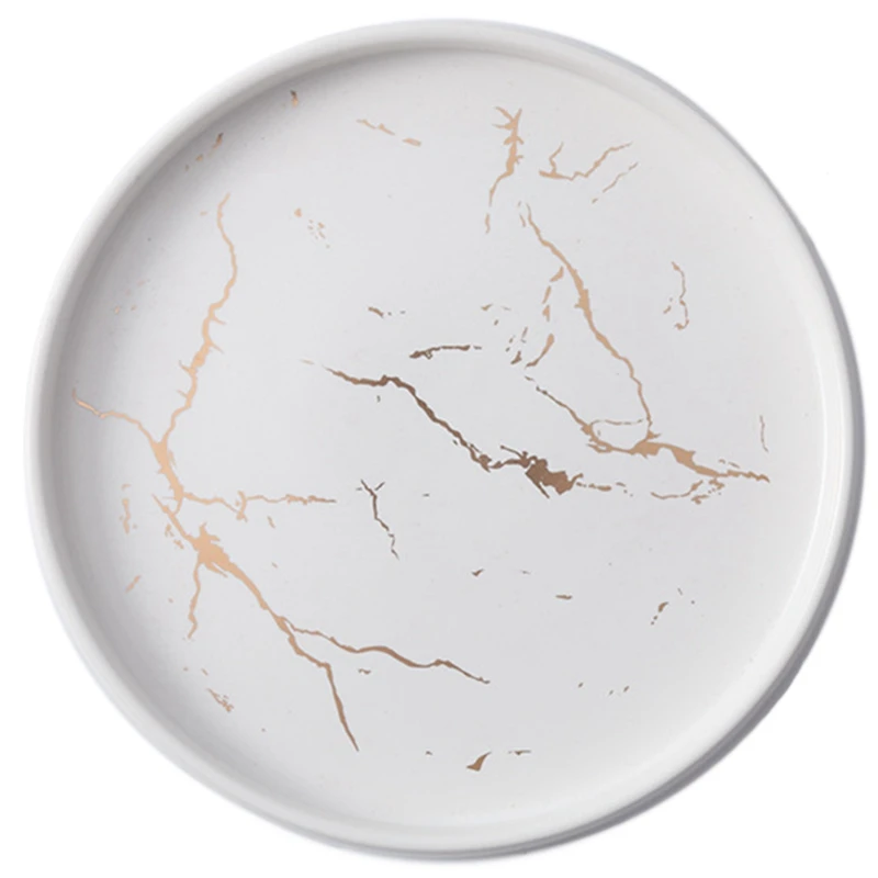 Керамическая тарелка под золото и белый мрамор 20 см|Блюдца тарелки| |