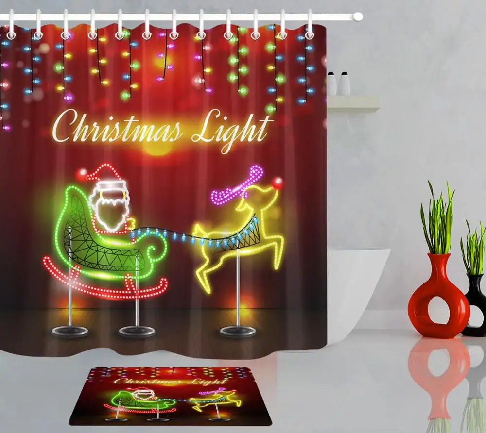Рождественская неоновая занавеска для душа с оленями Санта-Клаусом s ванной из