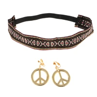 2 pieces hippie costume accessories set including peace sign earrings boho headband for women girls party canival props