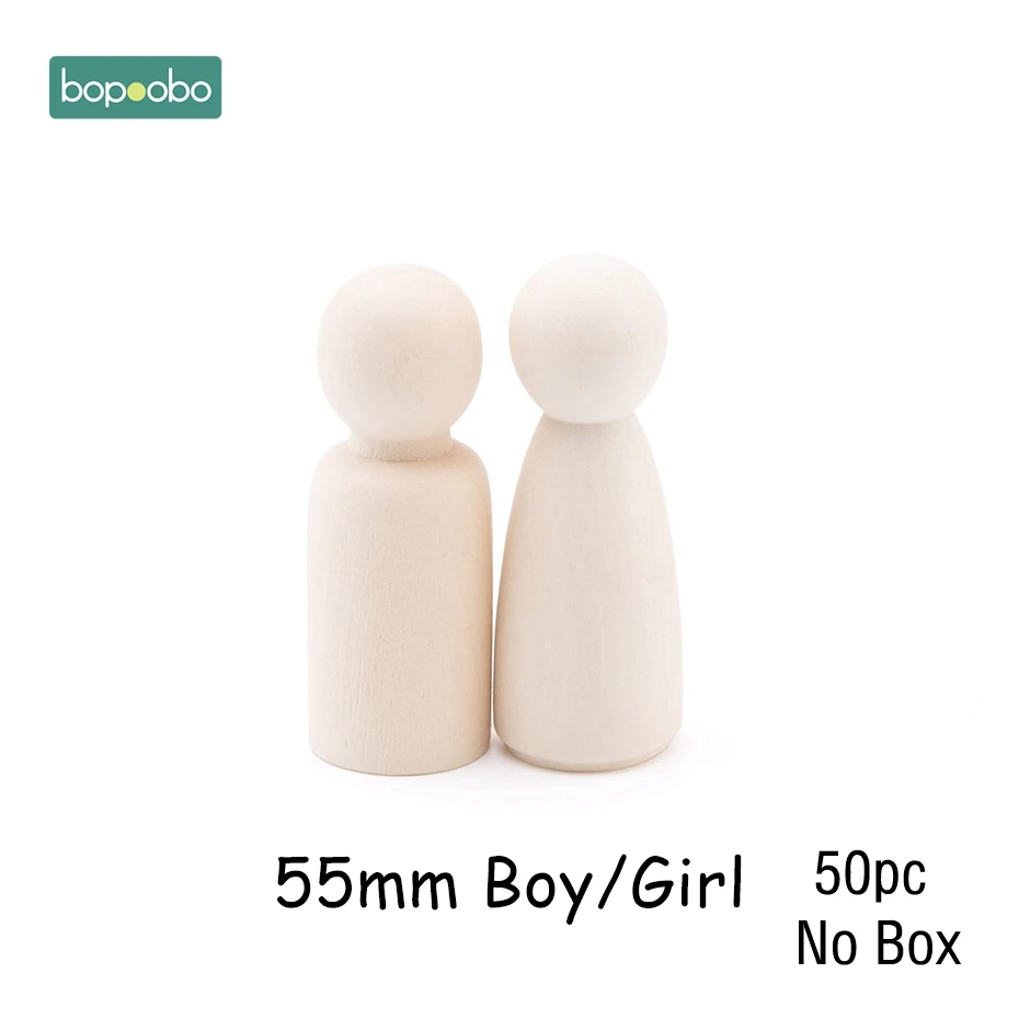 55mm Boy Girl Bopoobo 50 шт. деревянный Прорезыватель для зубов, деревянные колышки для кукол, клен, неокрашенный, для детей, Pg, куклы ручной работы, незавершенные куклы, Декор, куклы, набор игрушек - Цвет: 55mm Boy Girl