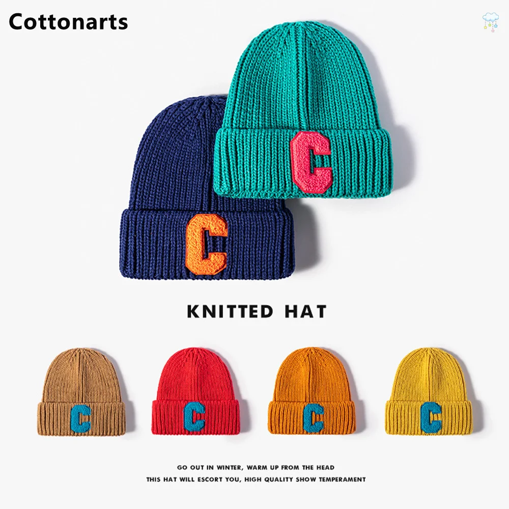 

Large Letter C Embroidery Skullies Beanies for Women Men Winter Warm Knitted Hat Lovers Street Dance Bonnets Hip Hop Caps