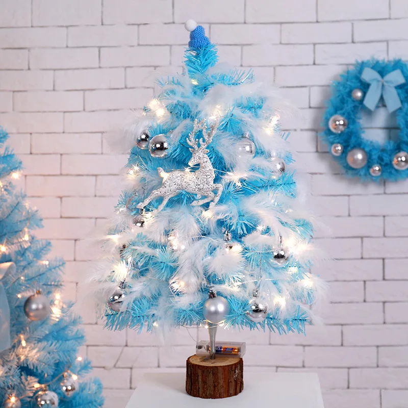 

Feather Christmas Tree Mini Blue Pink Decoration Cedar Desktop Tabletop Ornament He