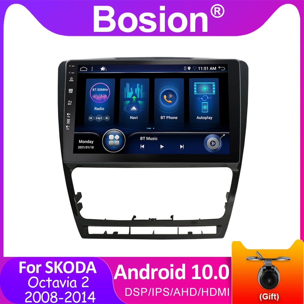 

Автомагнитола Bosion с Android 10, 2 Din, автомагнитола с dvd, мультимедийным видеоплеером для SKODA Octavia 2 2008 2009-2013 carplay DSP IPS