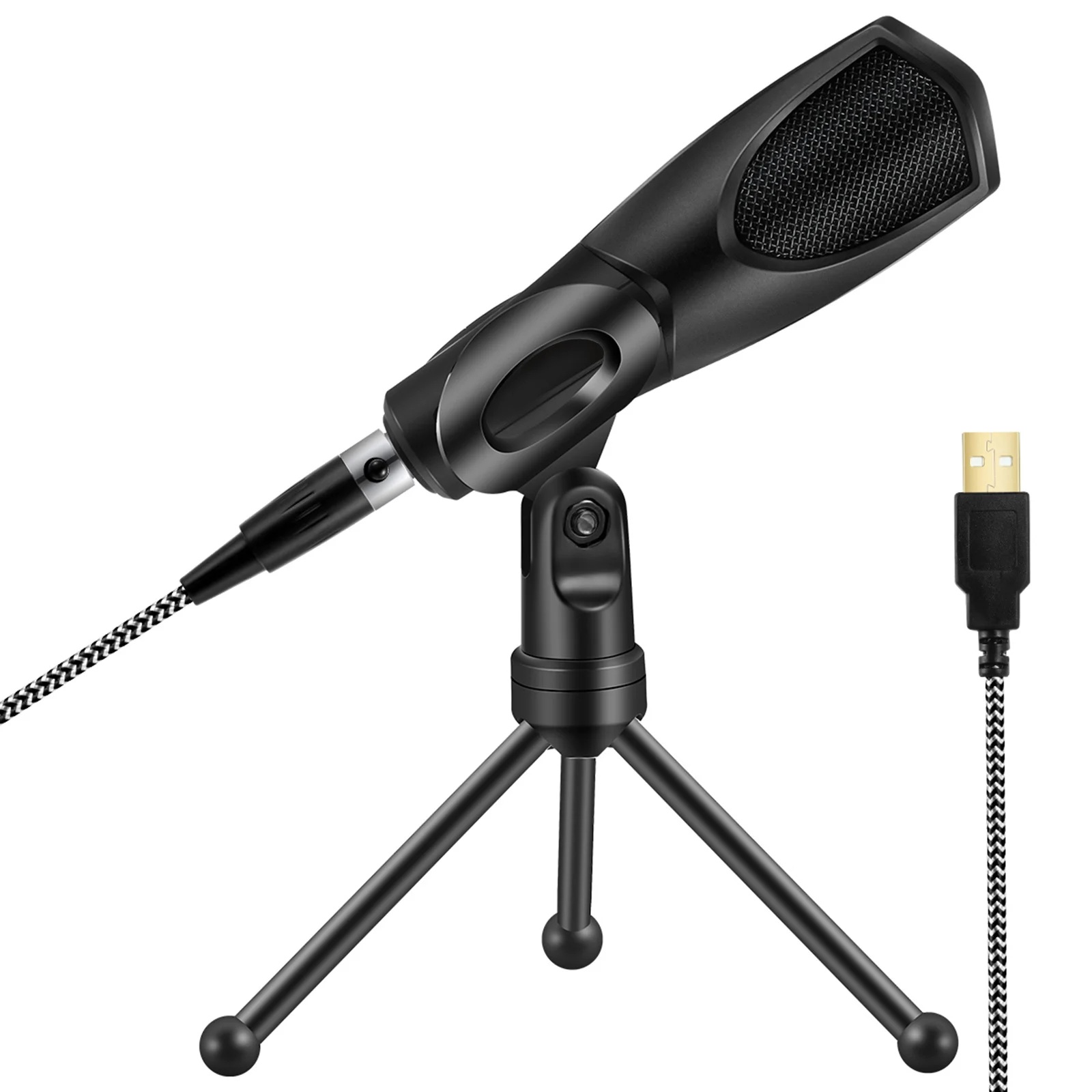 

USB Condenser Microphone Plug and Play Microphone with Tripod Stand Sponge Windscreen for Computer Video Chat Recording