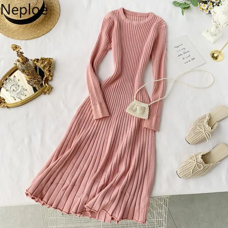 Осень зима 2021 женское платье Neploe шикарное трикотажное облегающее с круглым