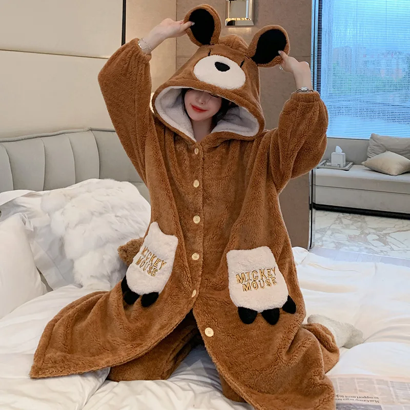 Bata larga c&aacute;lida de franela supersuave para hombre y mujer, Kimono de lana Coral, elegante, albornoz, bata de ba&ntilde;o-1