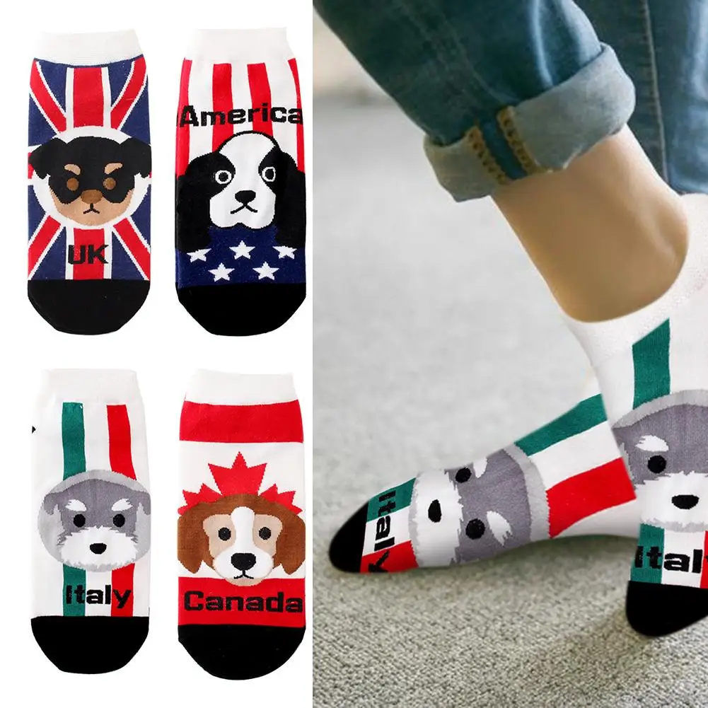 Женские милые Мультяшные носки собаки Соединенные Штаты Канада Италия узор