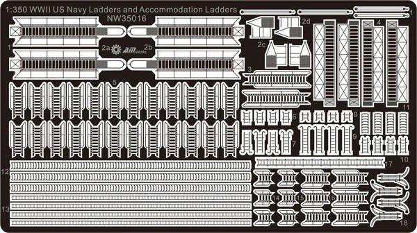 

1/350 Etching Sheet WWII US NAVY Ladders and Accommodation Ladders NW35016 Model Kits Accessory