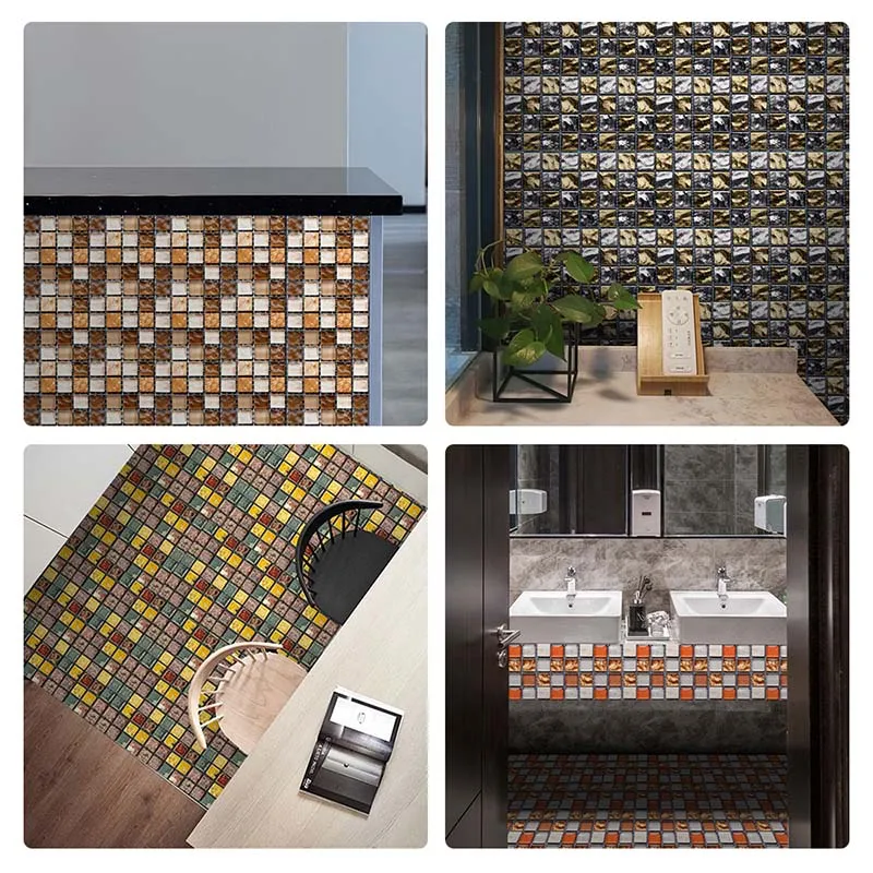 

10PCs/set Self Adhesive Mosaic Tile Sticker Waterproof DIY Kitchen Bathroom Home Wall Art Decal Sticker Home Decoration 10x10cm