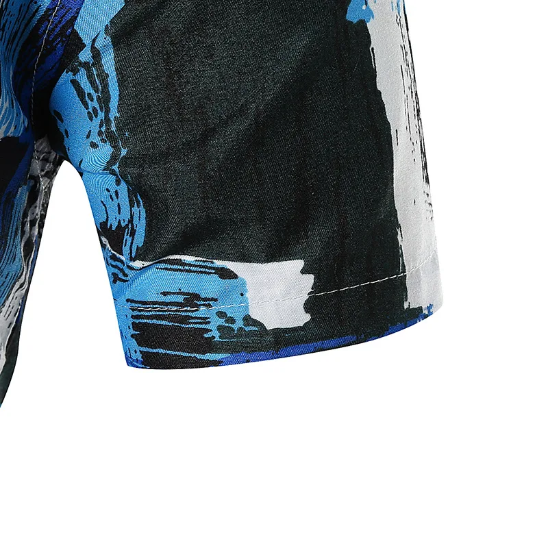 

Men Clothing 2021 Summer New Contrast Color Irregular Printing Shirt Men's Casual Short-sleeved Shirt Camisas Para Hombre